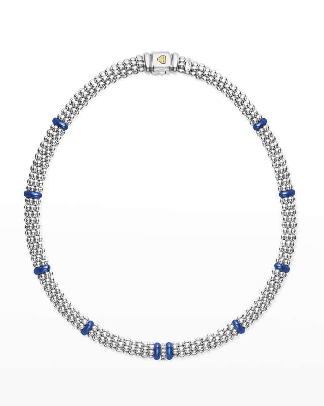 Blue Caviar Ultramarine Ceramic 1-Diamond Link Station 9mm Rope Necklace